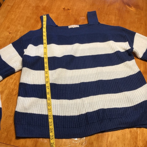 It’s Our Time Blue White Striped Cold Shoulder Sweater - Picture 4 of 12